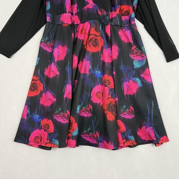 Torrid Dress Women's 2X Mini Scuba Illusion Neck Pockets Rose Print Corset Back - Picture 4 of 15